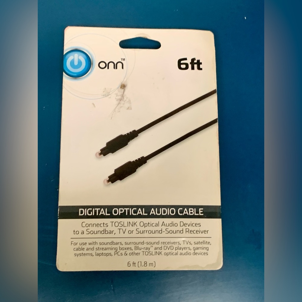 Onn 6 Foot Digital Optical Audio Cable TOSLINK Compatible